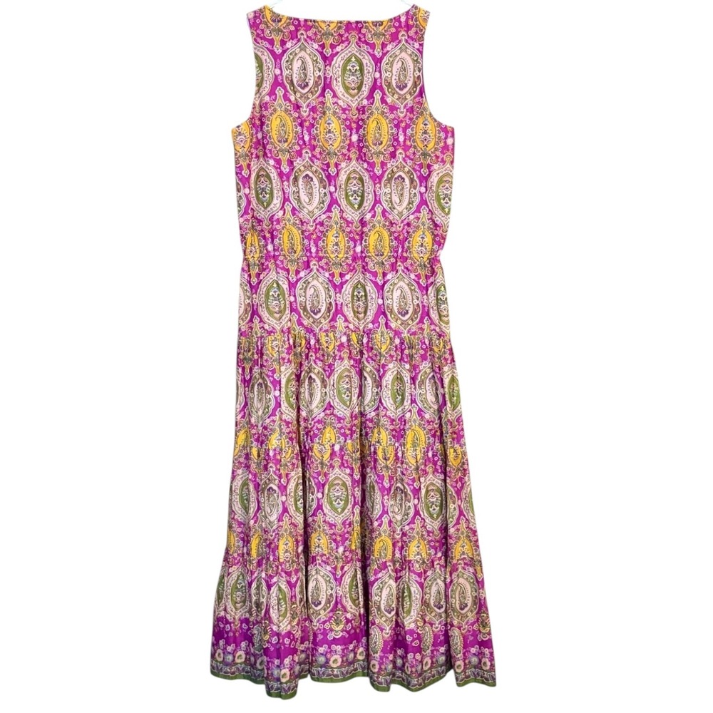 Lauren Ralph Lauren Pink Paisley Tiered Cotton Maxi Dress Womens 14 Sleeveless - Picture 2 of 9